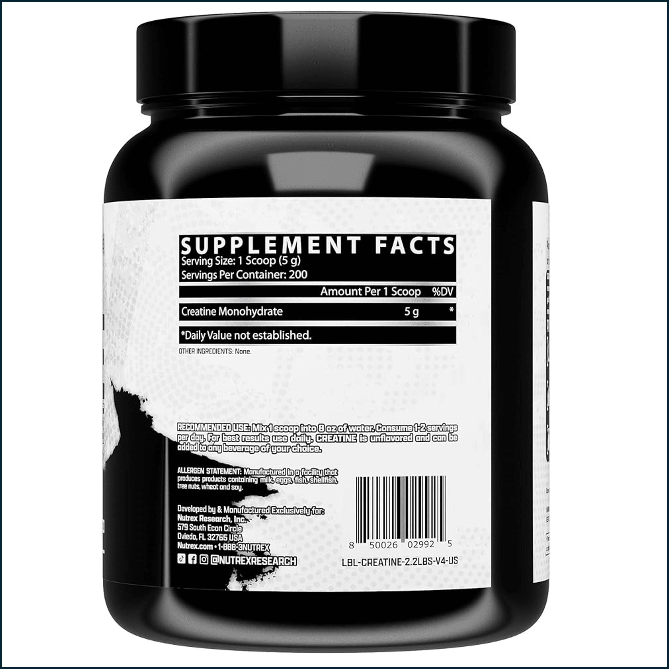 Nutrex Creatine Monohydrate, 200 Servings (Cracked Lid)