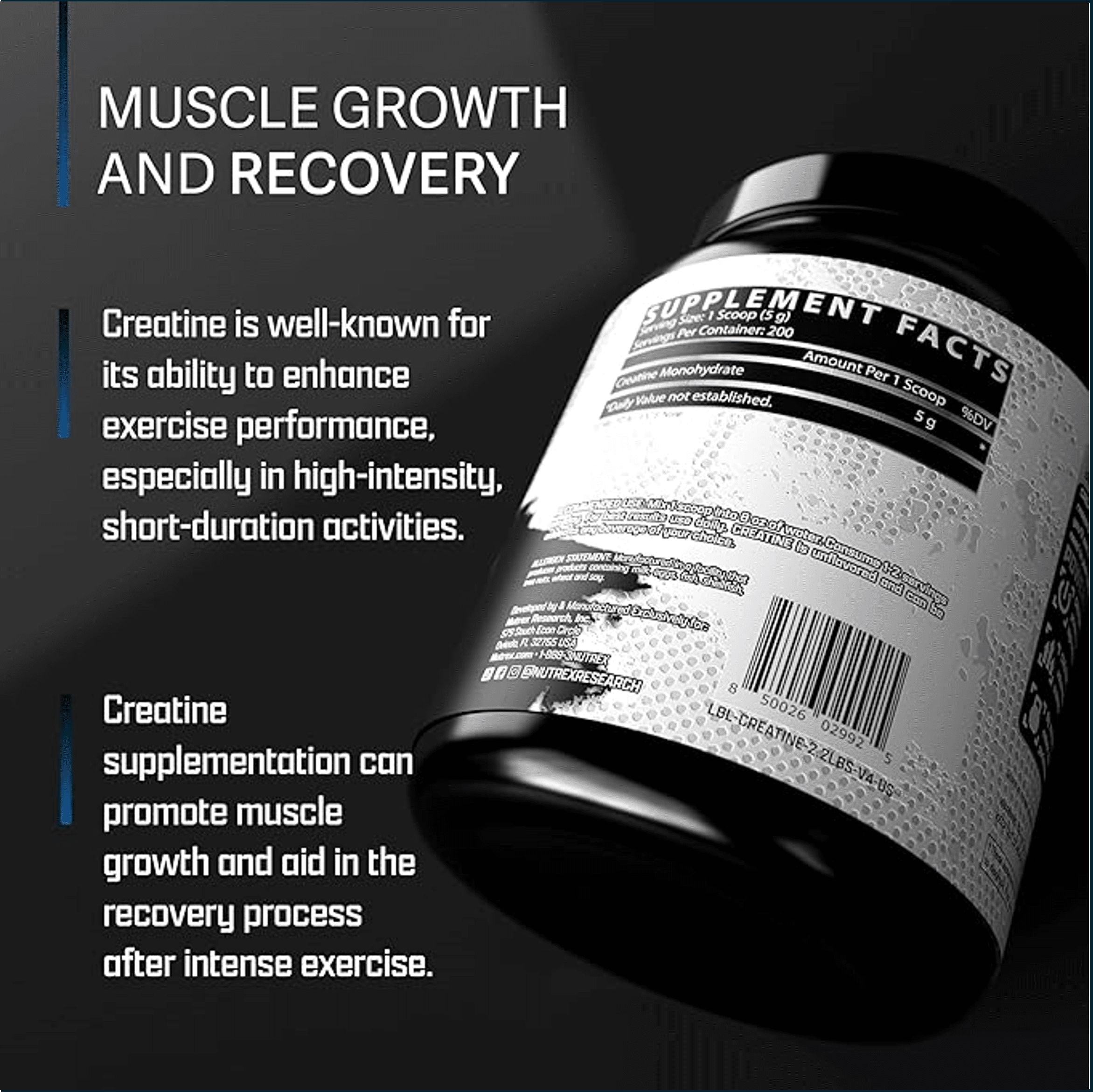 Nutrex Creatine Monohydrate, 200 Servings (Cracked Lid)